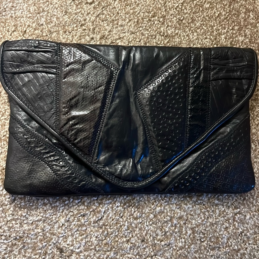 Black leather clutch